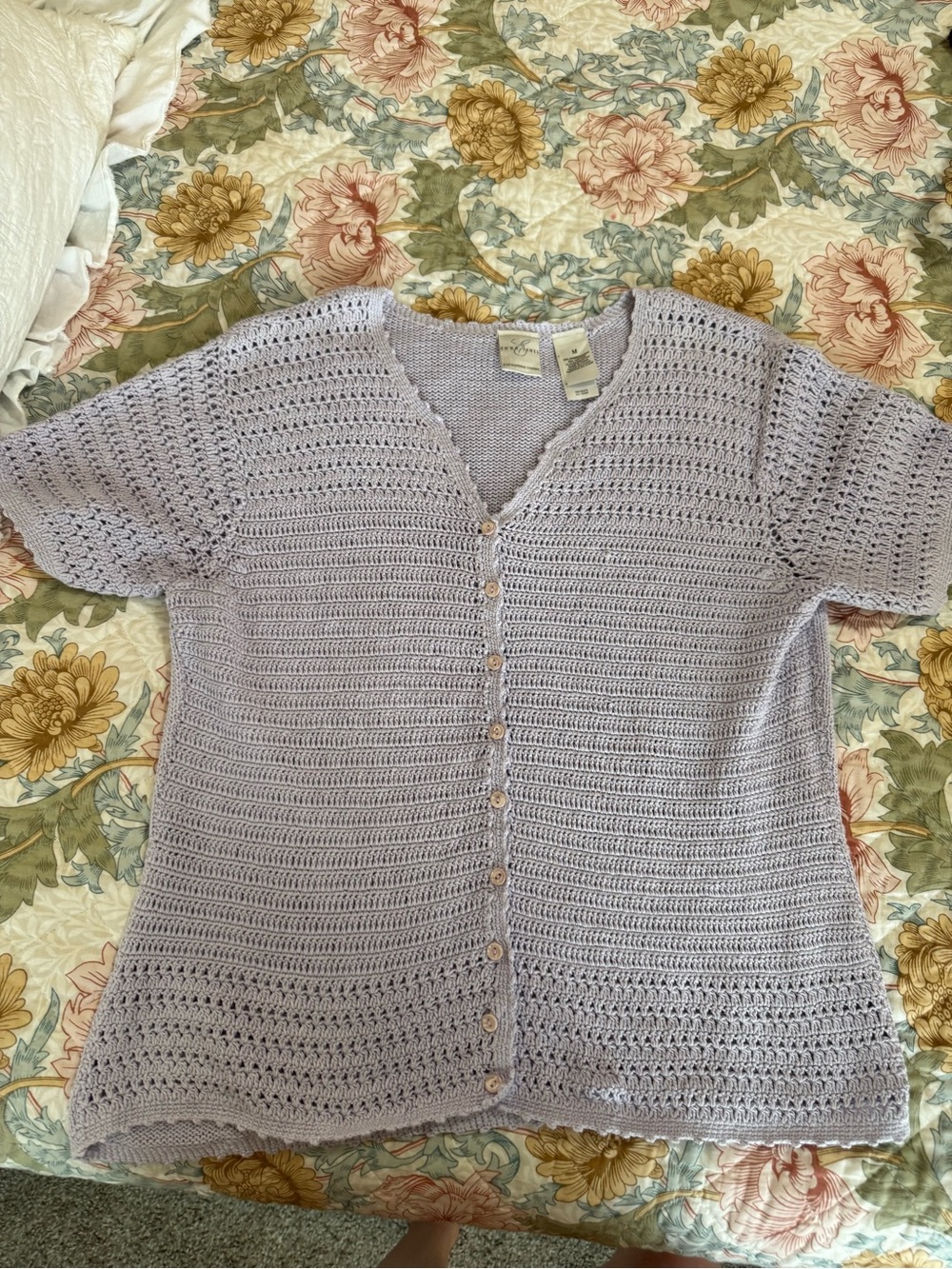 Crochet Button-Front blouse in Light Lavender
